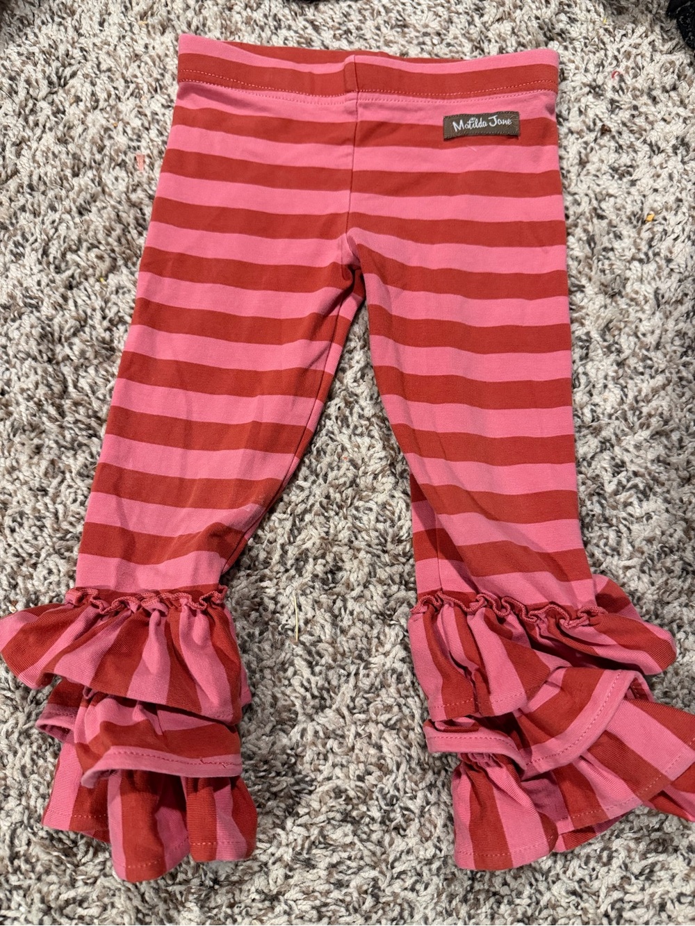 Matilda Jane Pink and Red Striped Ruffle Leggings
